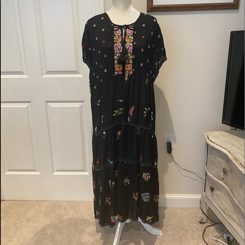 Johnny Was Black Pink Dolman Sleeve Sundress